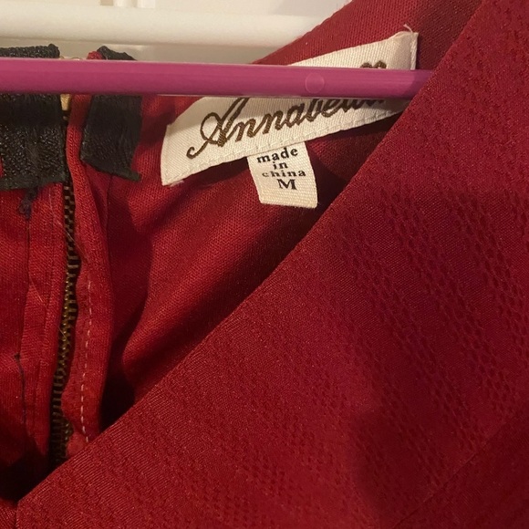 Annabelle Red V-Neck Drop Waist Dress with Black Zipper Detail on Back - Picture 6 of 7